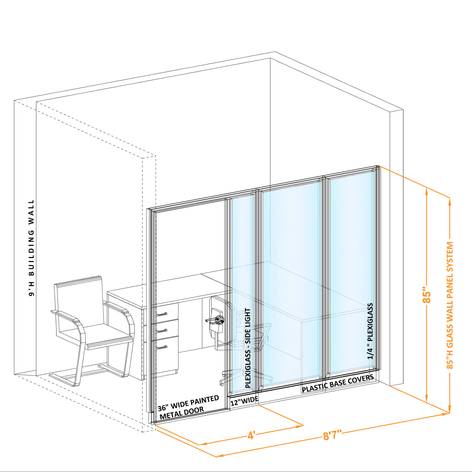 Modular glass office walls GWO I 86x850