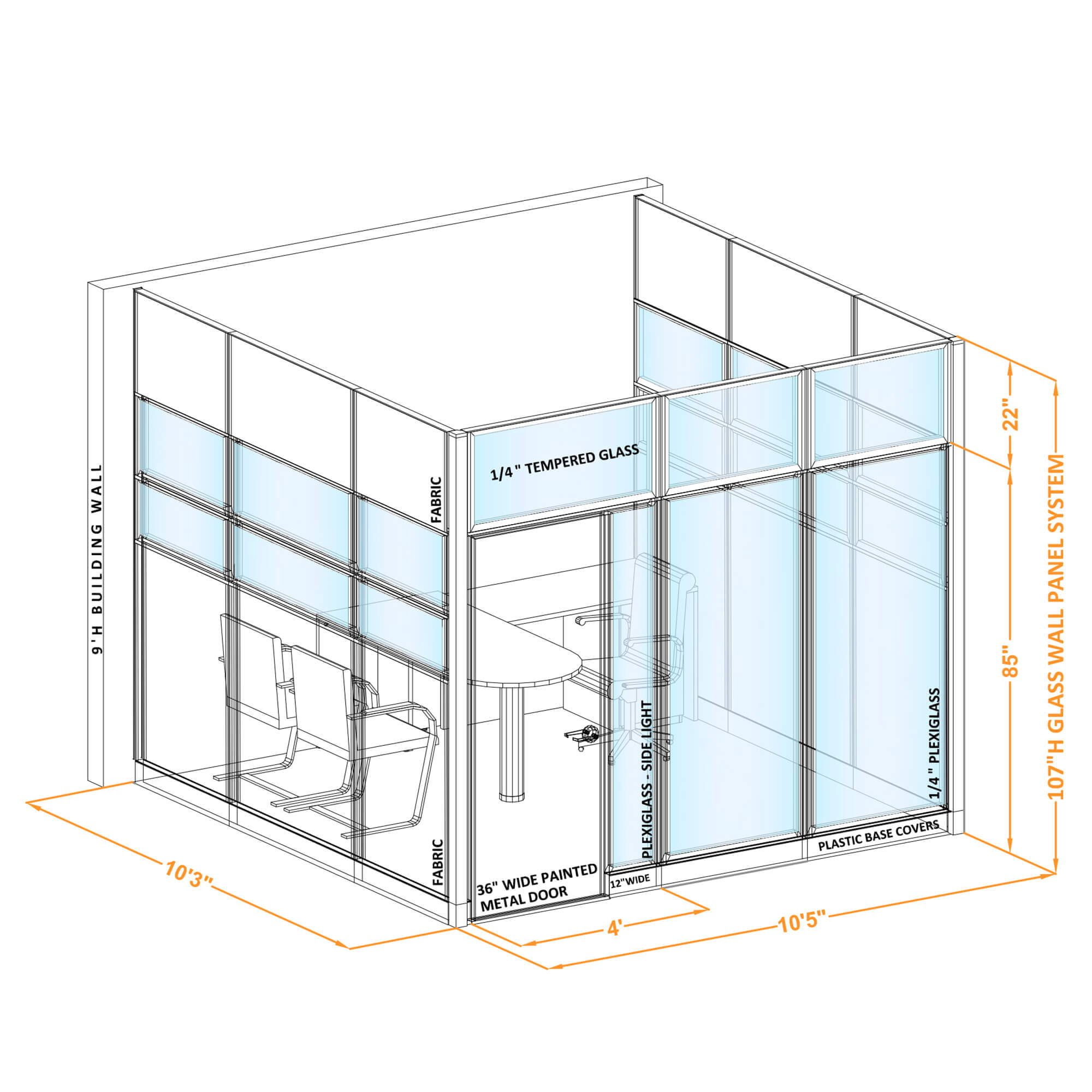 Modular glass office walls GWO U 100x100x1070