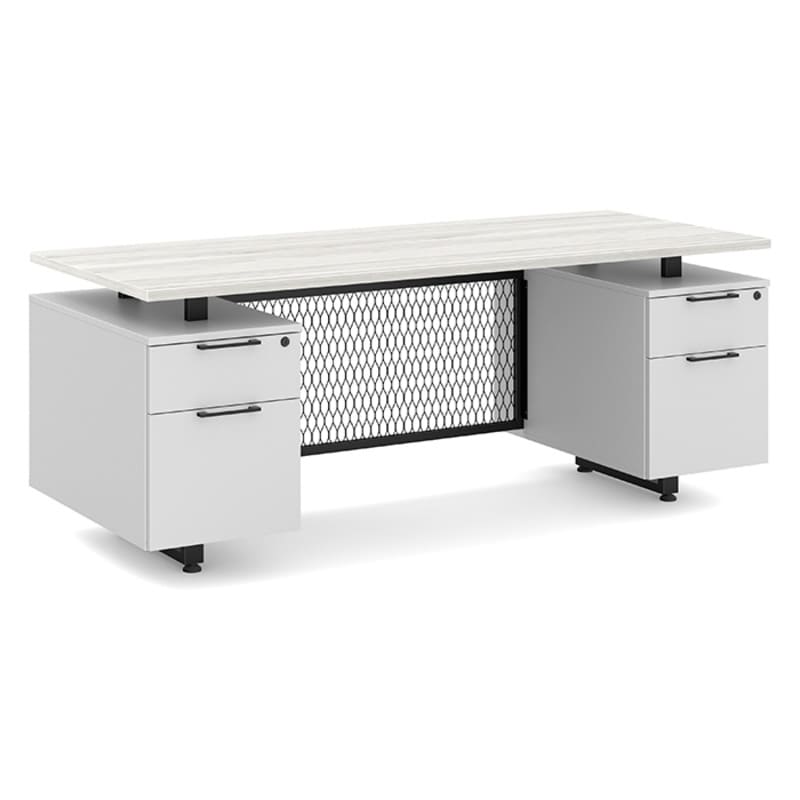 Straight office desk silver birch top 1