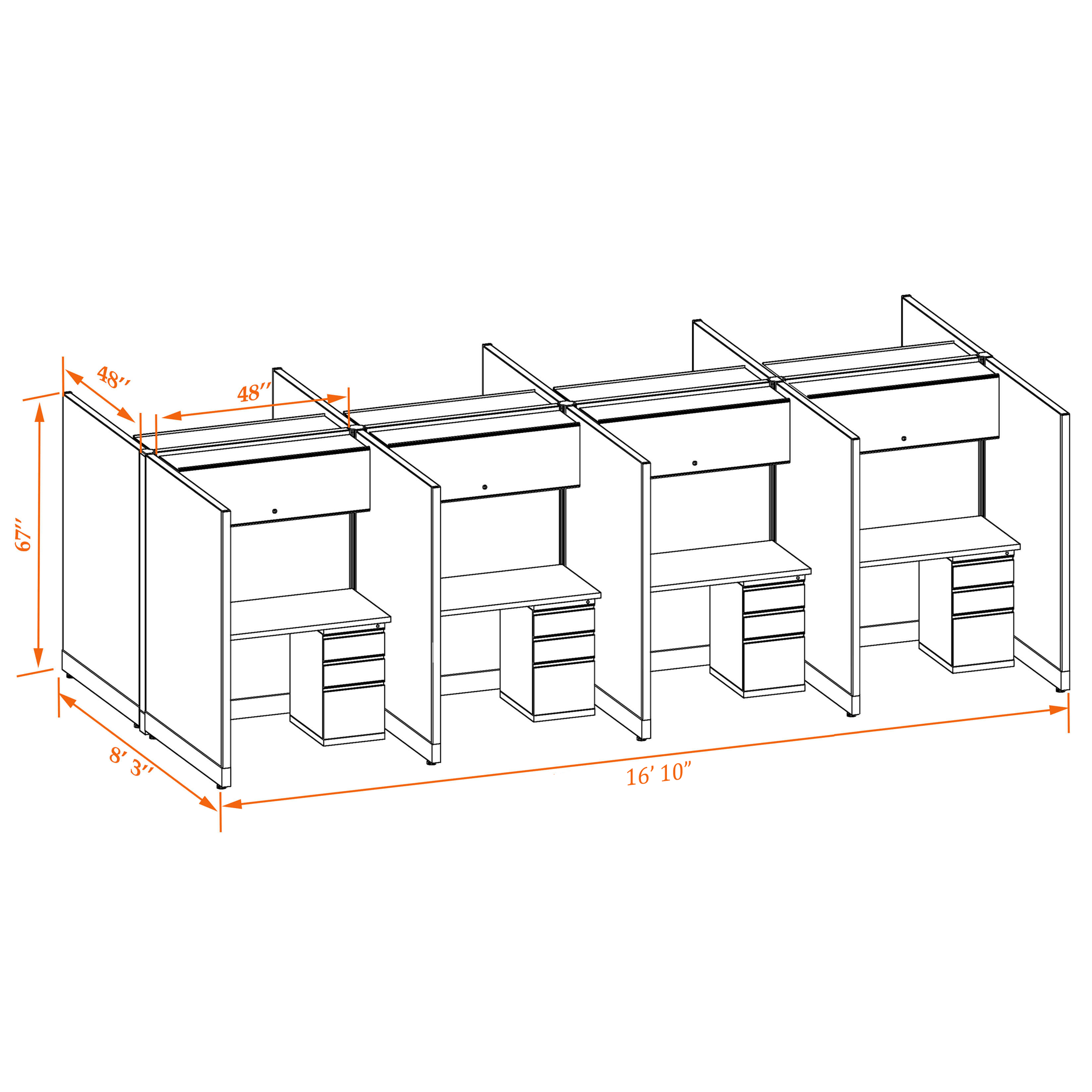 Tall cubicles 67HU 44 8PC