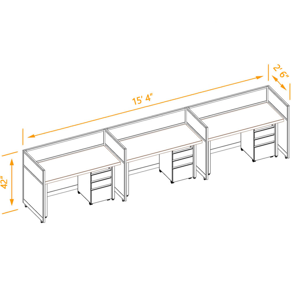 Cubicle workspaces 42h fixed non powered 3pack 25