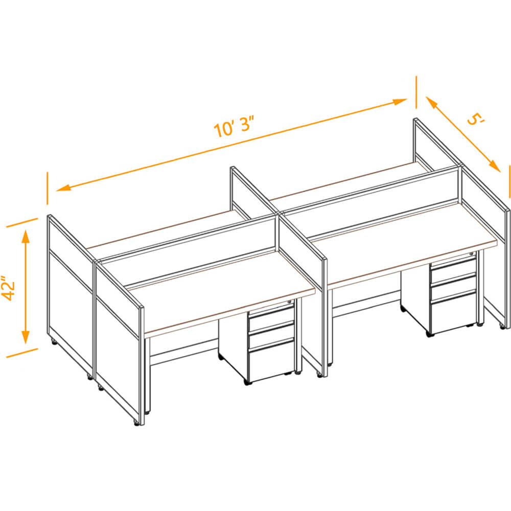 Cubicle workspaces 42h fixed non powered 4pack 2x5