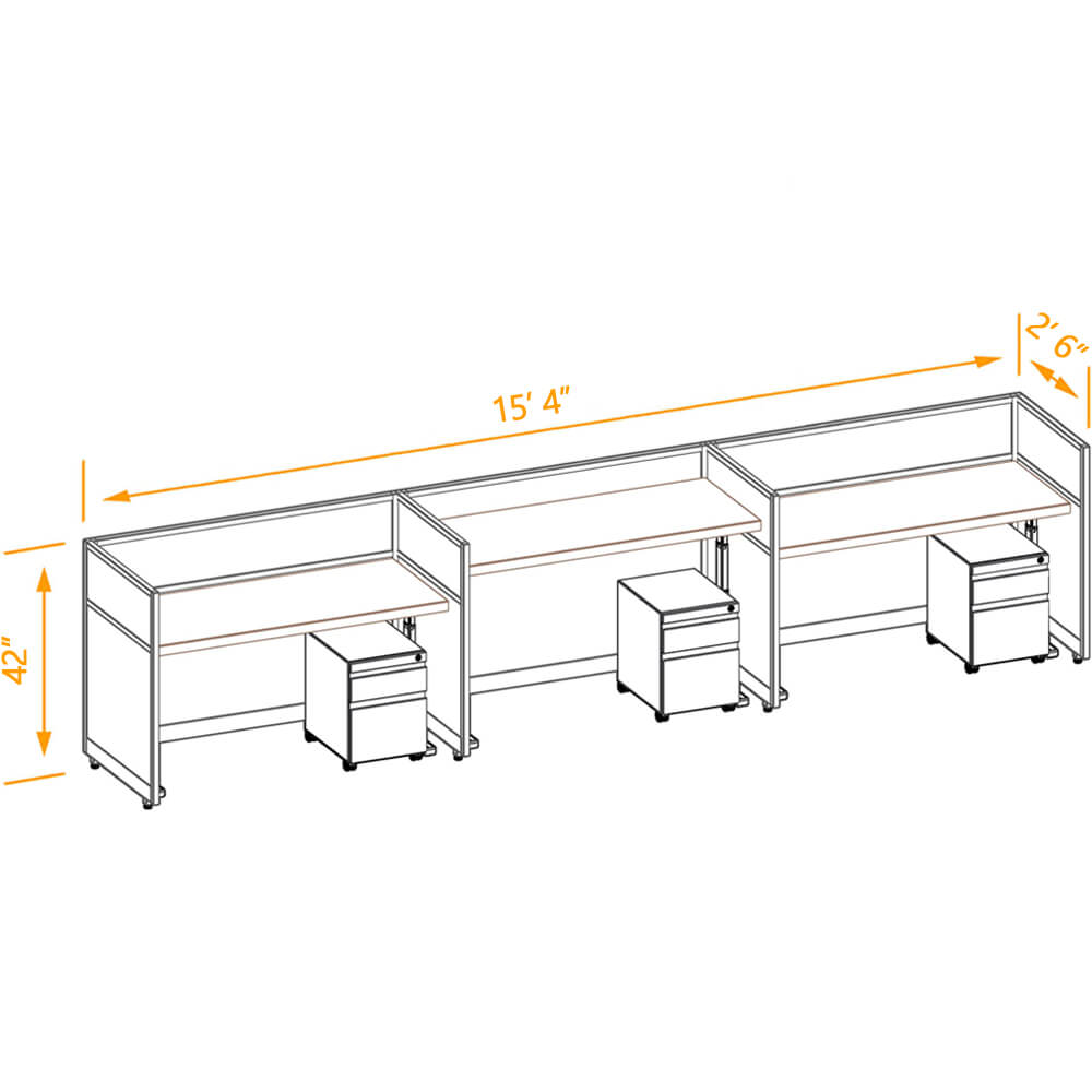 Cubicle workspaces 42h sit & stand non powered 3pack 2x5