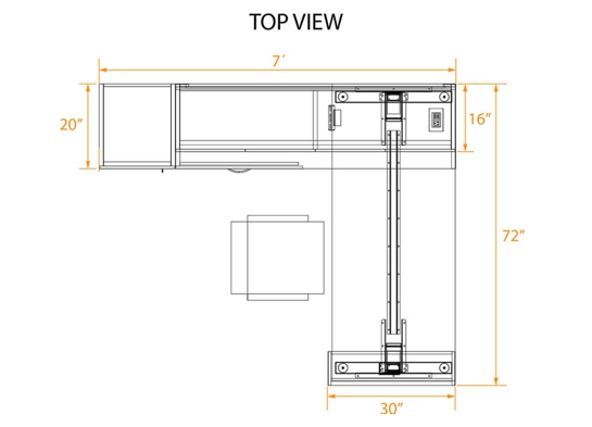 L shape single office top view dimensions