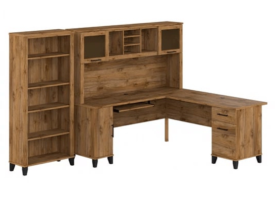 L shaped computer desk with 5 shelf bookcase 72 w highlight view fresh walnut L shaped computer desk with 5 shelf bookcase 72 w highlight view fresh walnut