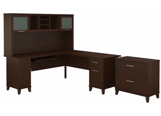 L shaped computer desk with traditional file cabinet 72 w highlight mocha cherry 2