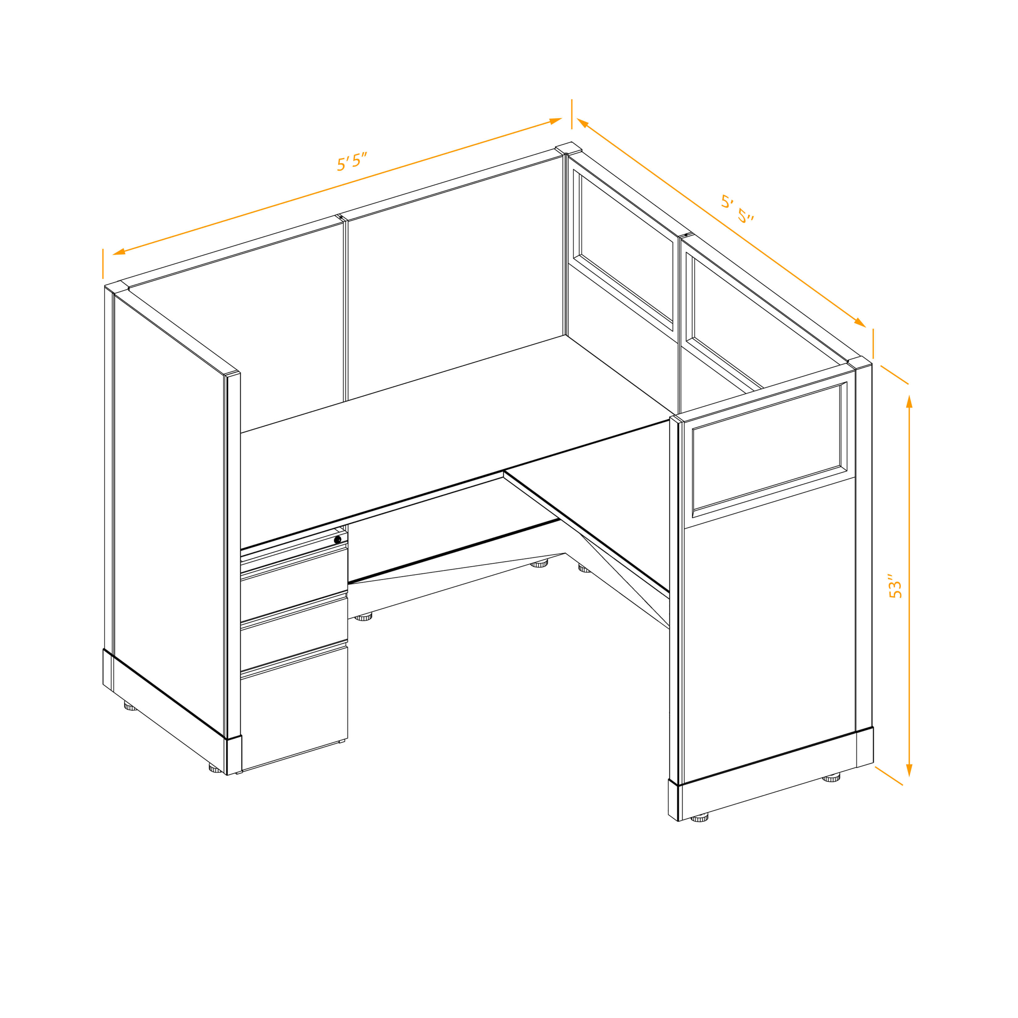 Office workstations 53h with partial glass panels unpowered CUB 1 53 NP 55 PGL ESP WH PSO2