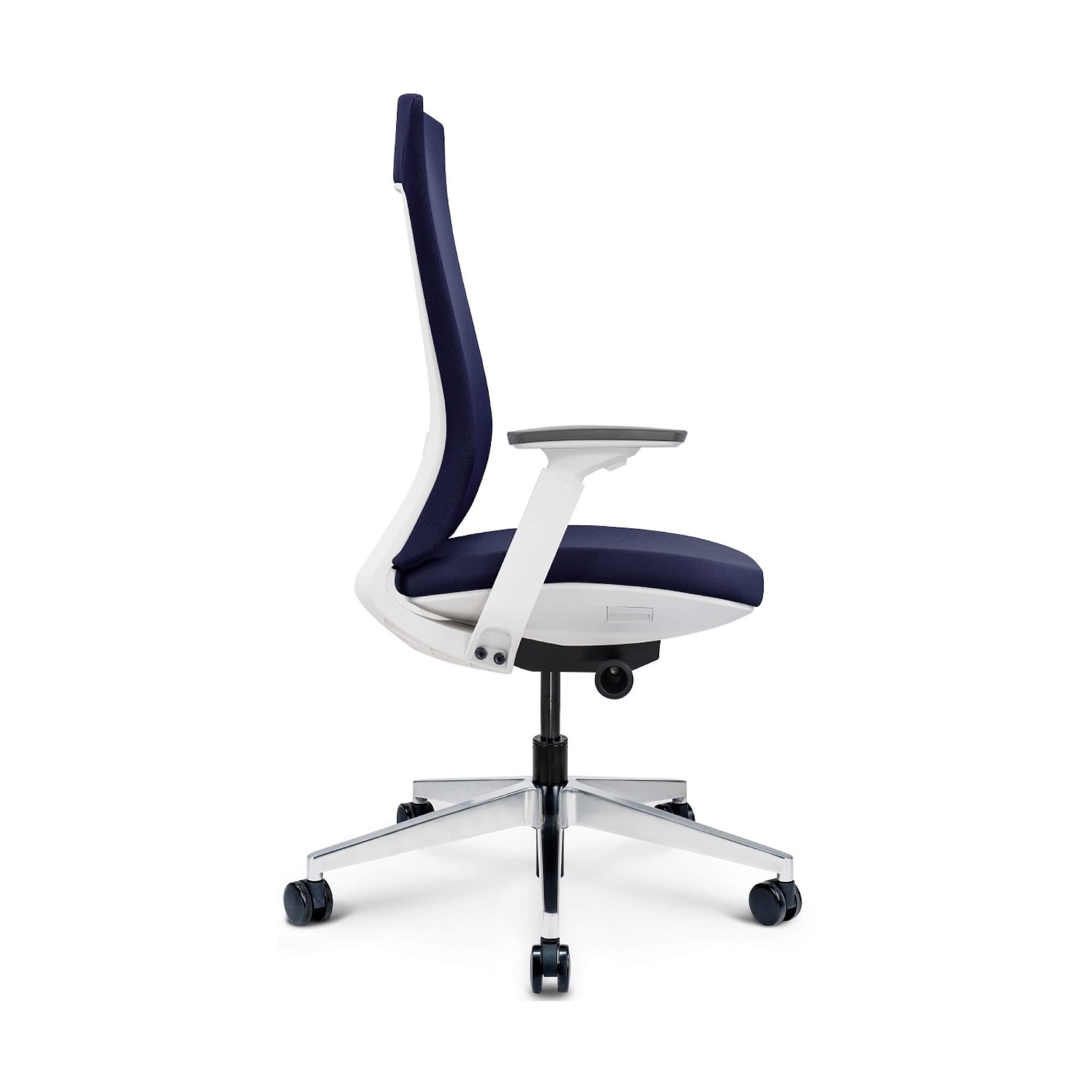 Office furniture chairs office desk chairs modern executive chair white frame blue fabric side view Office furniture chairs office desk chairs modern executive chair white frame blue fabric side view