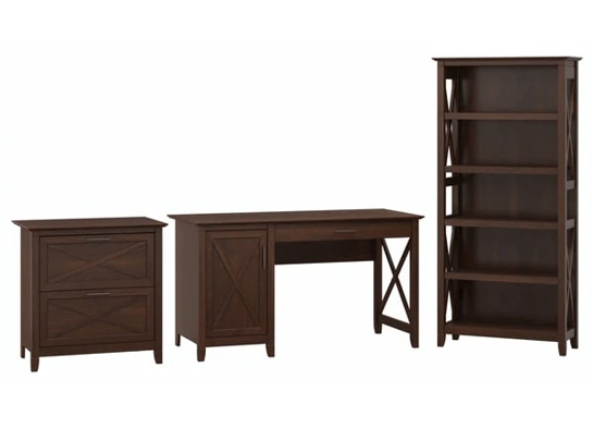 West style desk with drawer file cabinet and 5 shelf bookcase highlight bing cherry