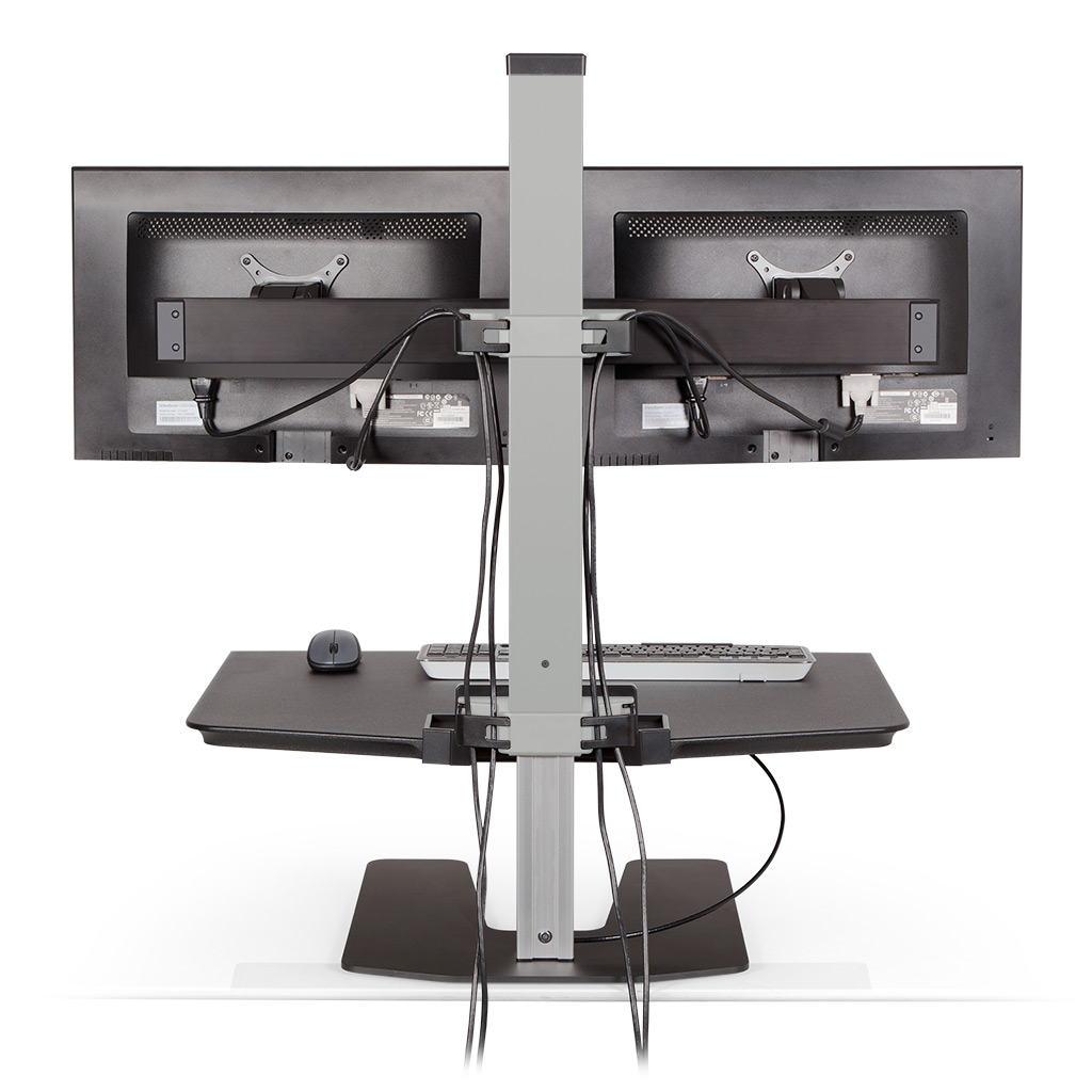 Stand Sit Desk Conversion Kit from LCD Arms - Cable management. Cable clips in the column and beam keep the cables organized and out of the way.