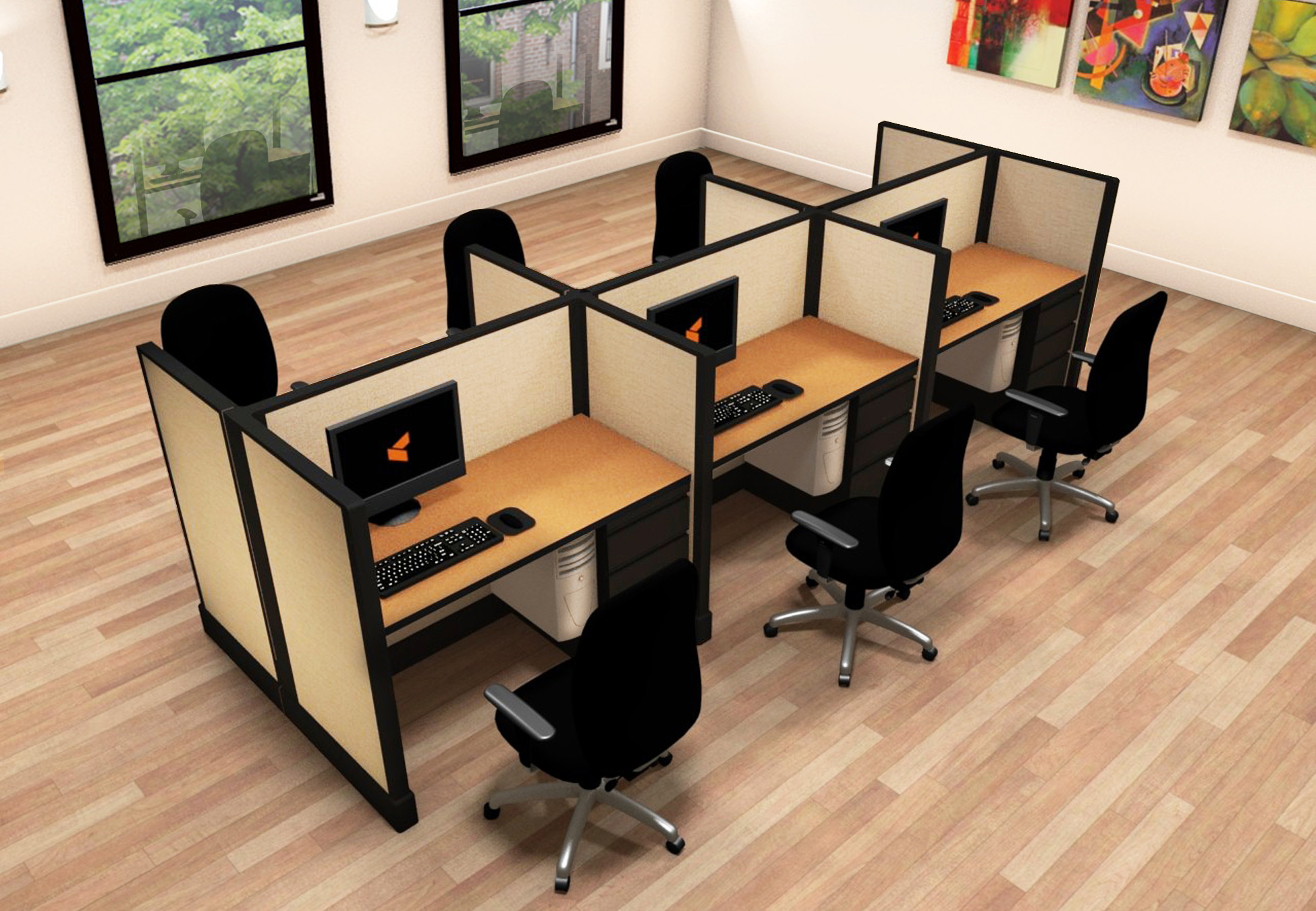 2x4 Small Office Furniture - 6 Pack Cluster